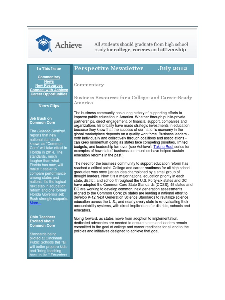 July Perspective Newsletter | PDF | Common Core State Standards ...