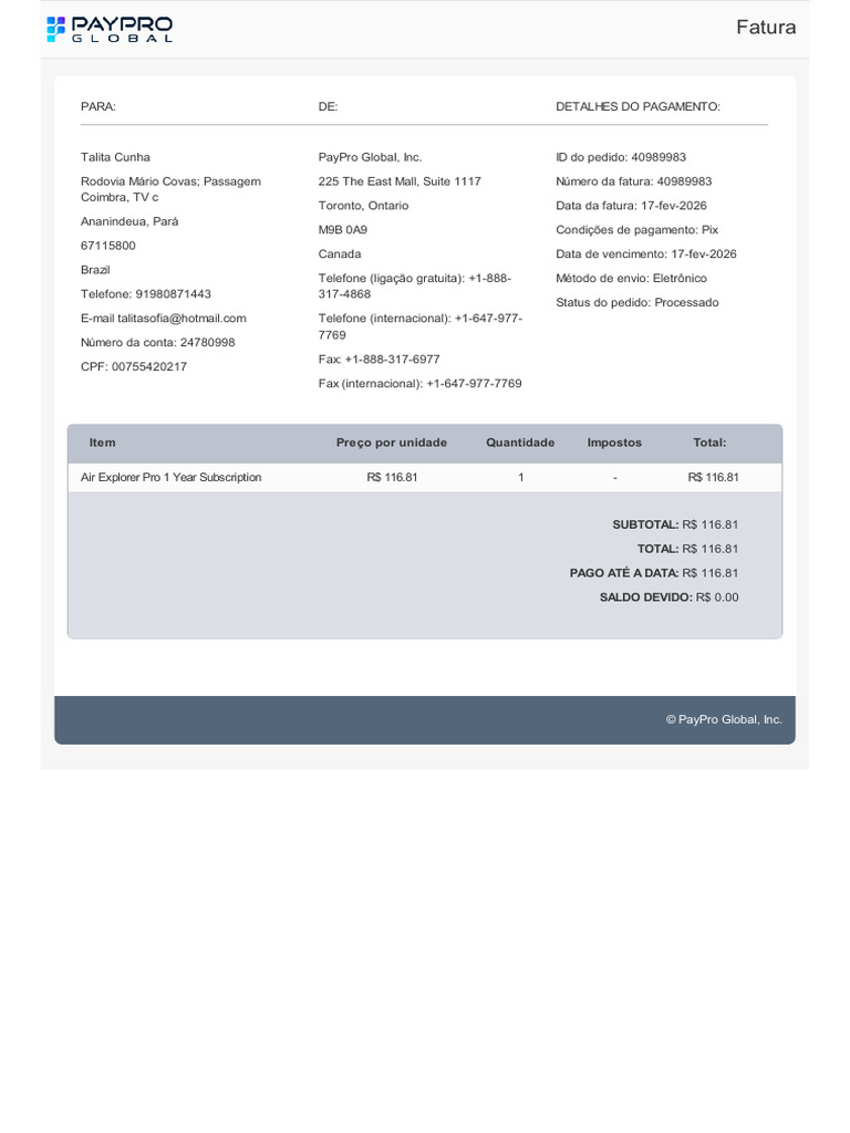 PayPro Global Invoice 40989983 (2026-Feb-17) | PDF