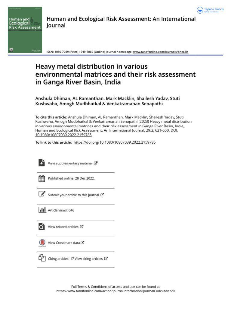 Heavy Metal Distribution in Various Environmental Matrices and Their ...