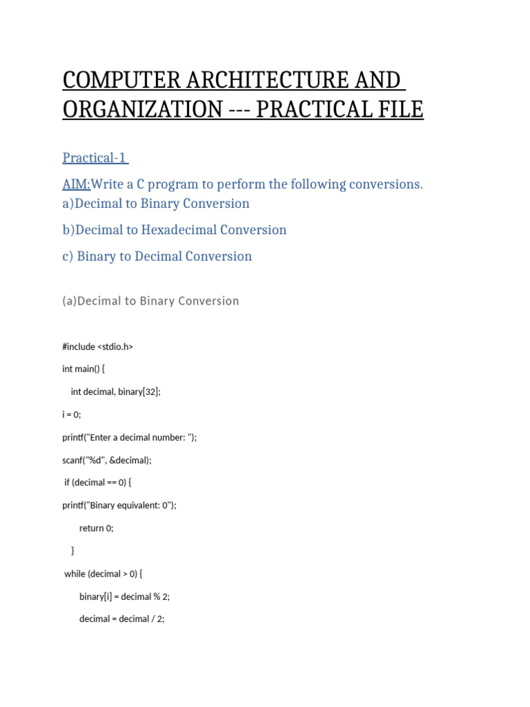 Computer Architecture and Organization Prac - File | PDF