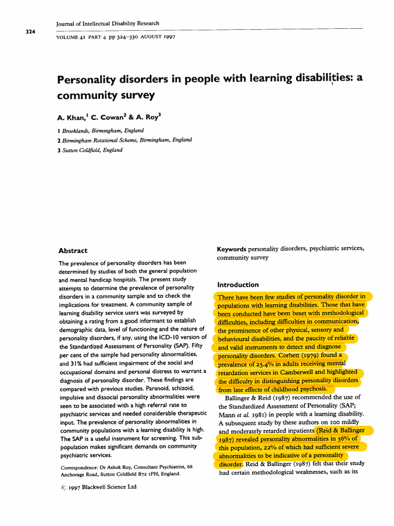 Personality Disorders in People With Learning Disabilities - A ...