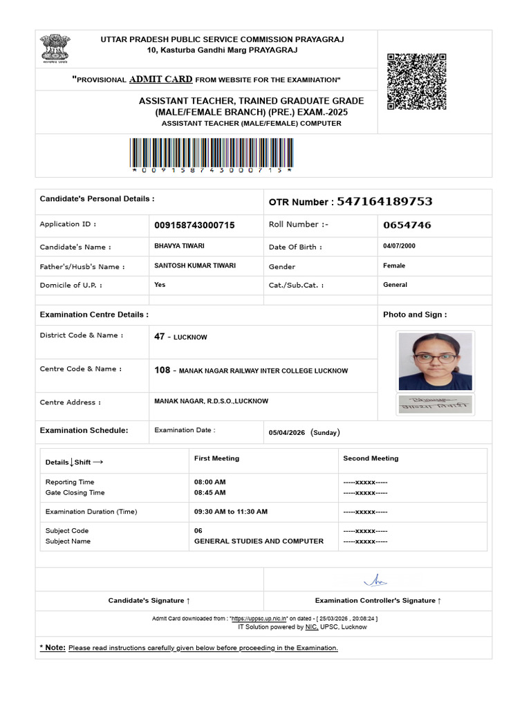 LT Grade Admit Card | PDF