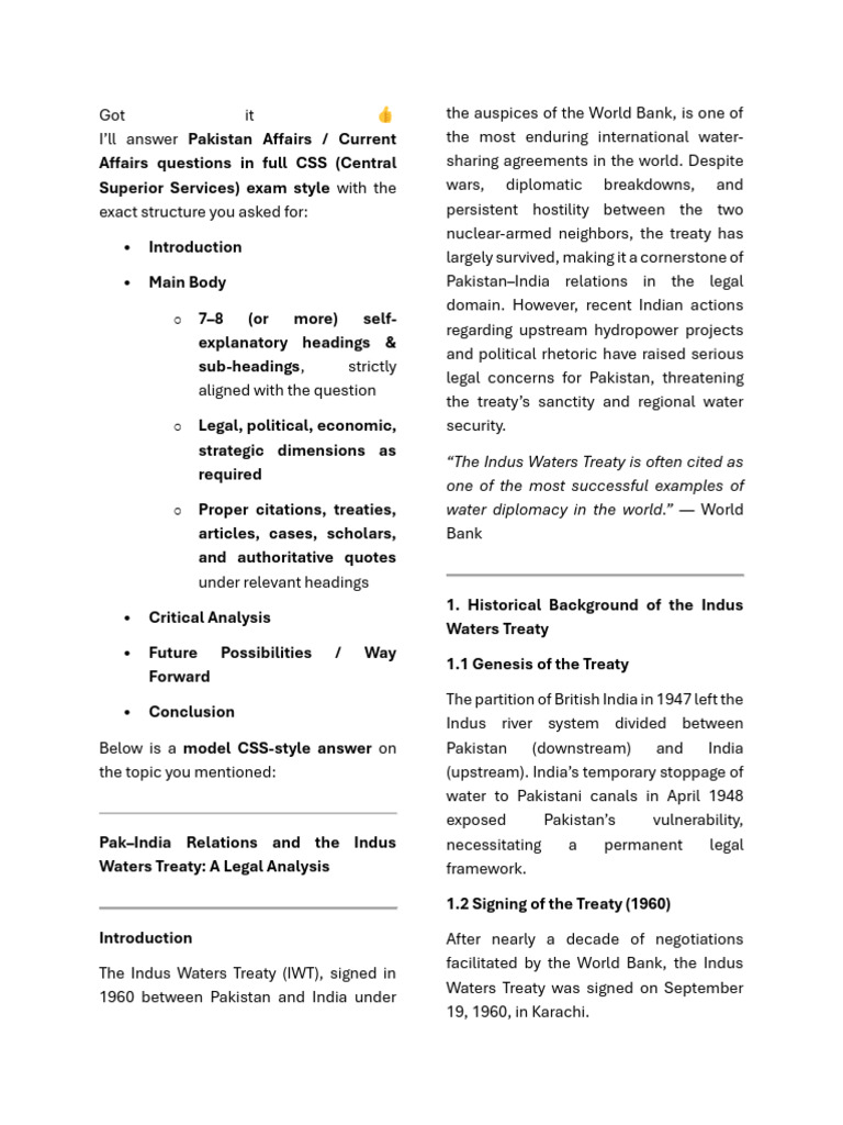 Sir Ali Current Pak | PDF | Treaty | Pakistan