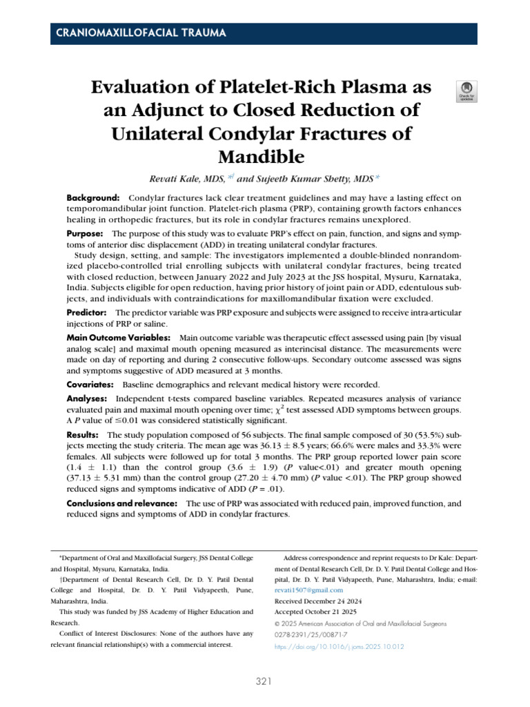 Evaluation of Platelet Rich Plasma As An Adjunct T | PDF