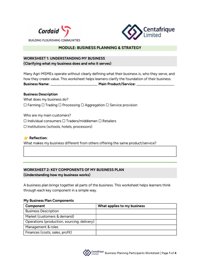 Business Planning Participants Worksheet | PDF | Risk | Risk Management