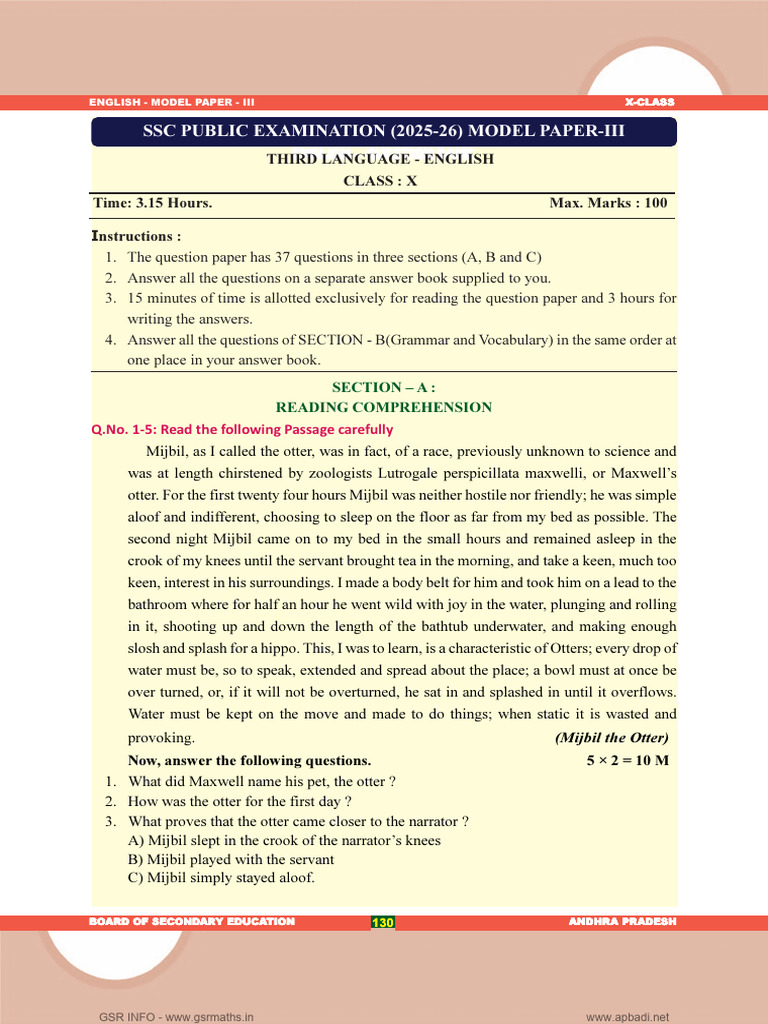 SSC English SCERT AP Model Paper 3 With Key | PDF | Tropical Cyclones ...