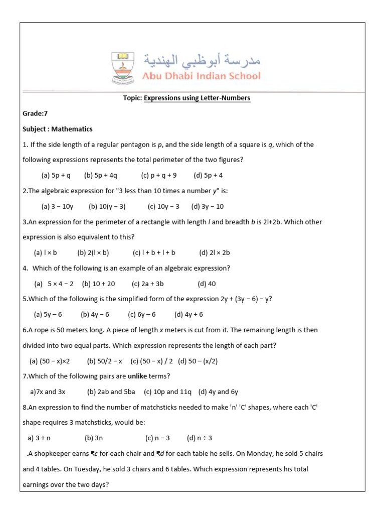 GR 7-Expressions Using Letter-Numbers | PDF