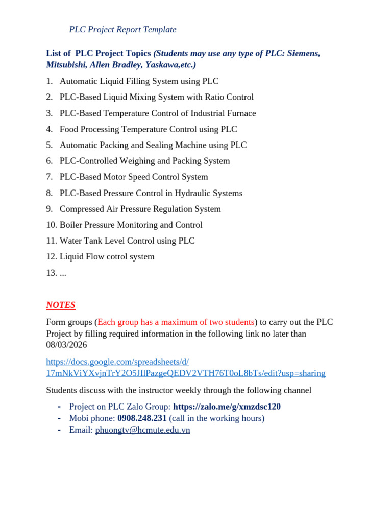 PLC Project Report Template | PDF