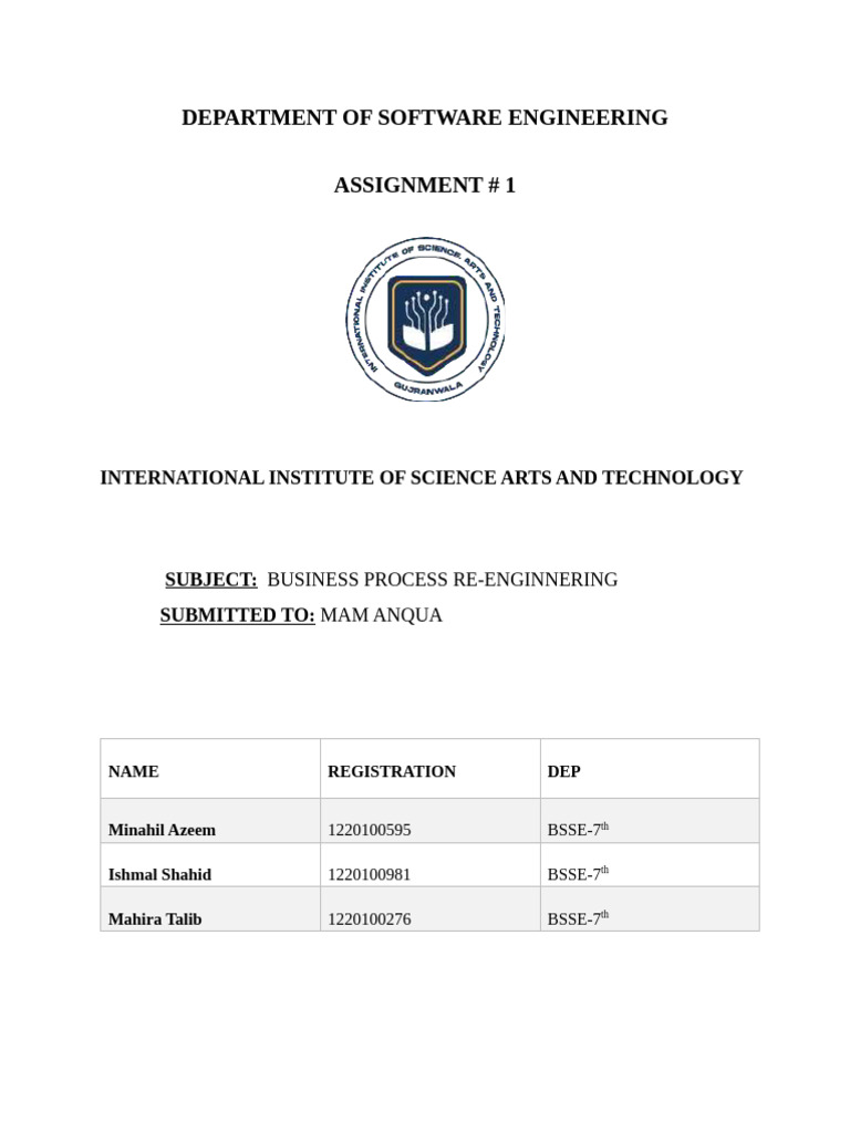 Department of Software Engineering Assignment # 1: International ...