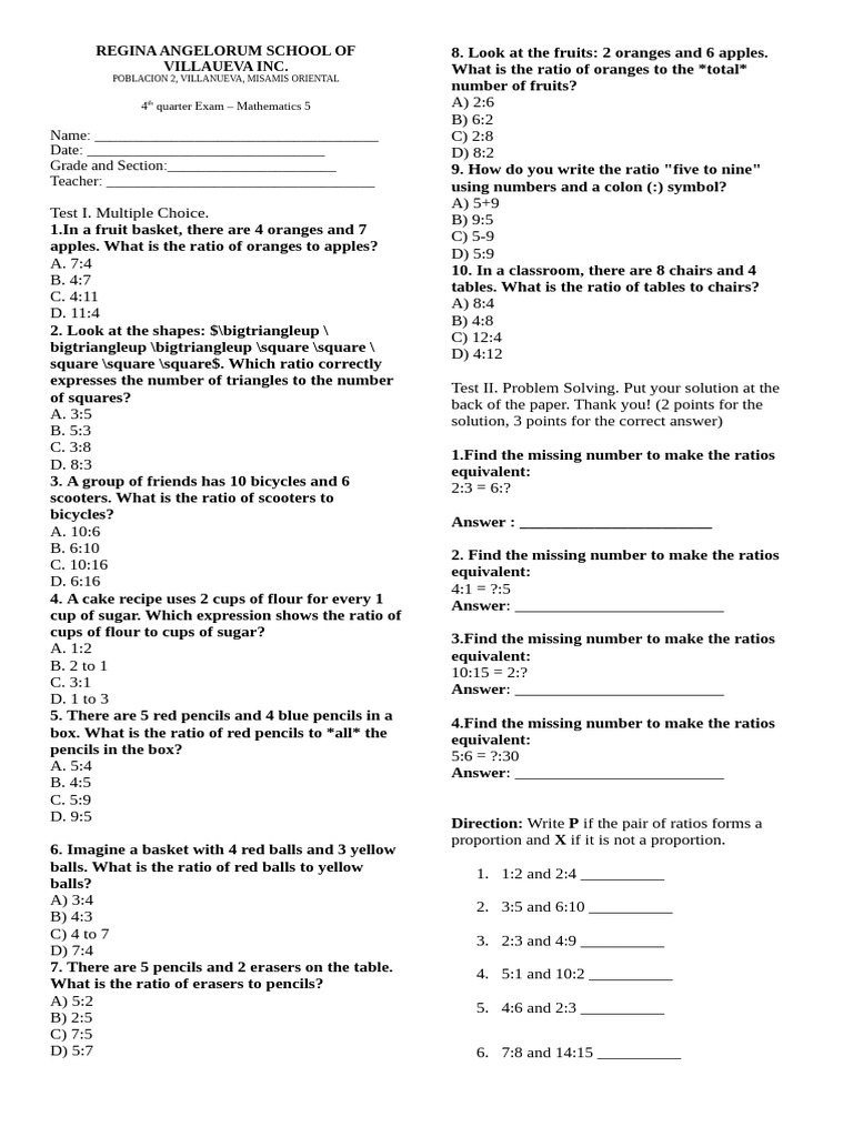 4th Quarter Mathematics 5 | PDF