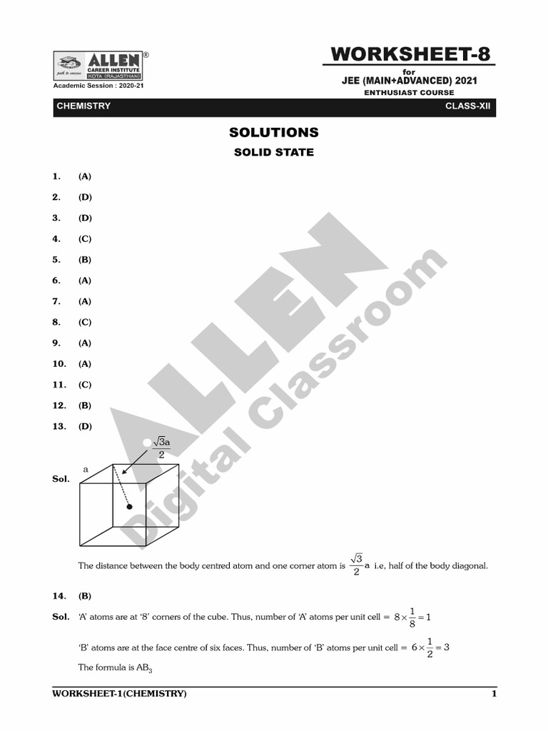 Solid State Worksheet - 8 - Solution | PDF