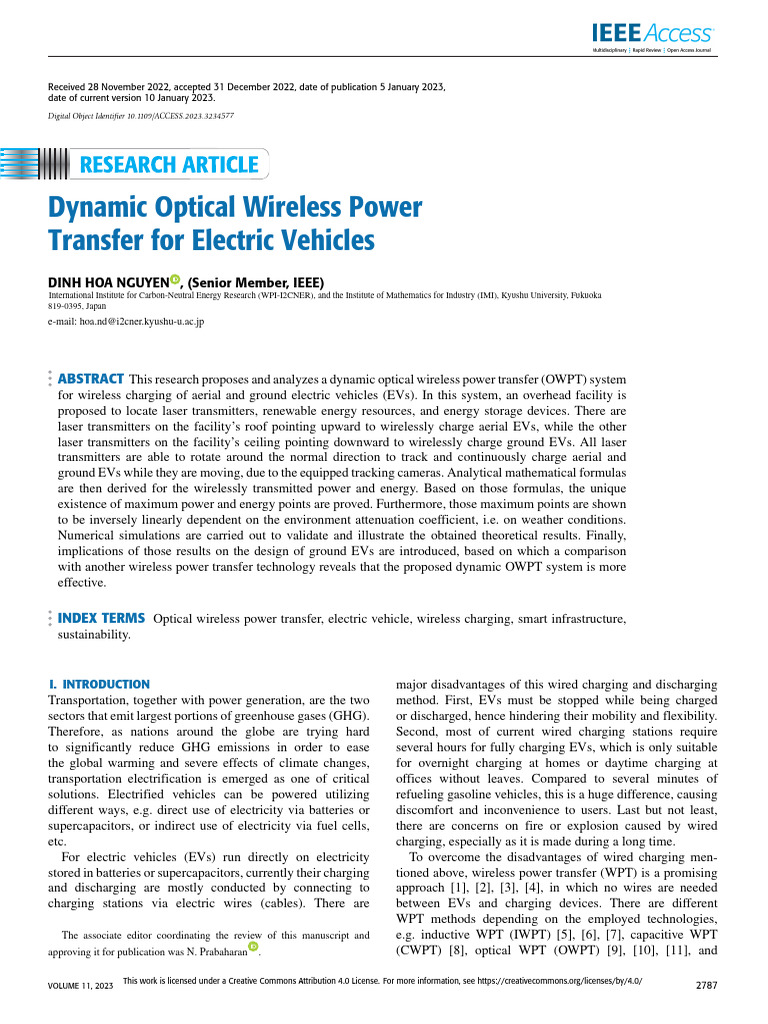 Dynamic Optical Wireless Power Transfer For Electric Vehicles | PDF