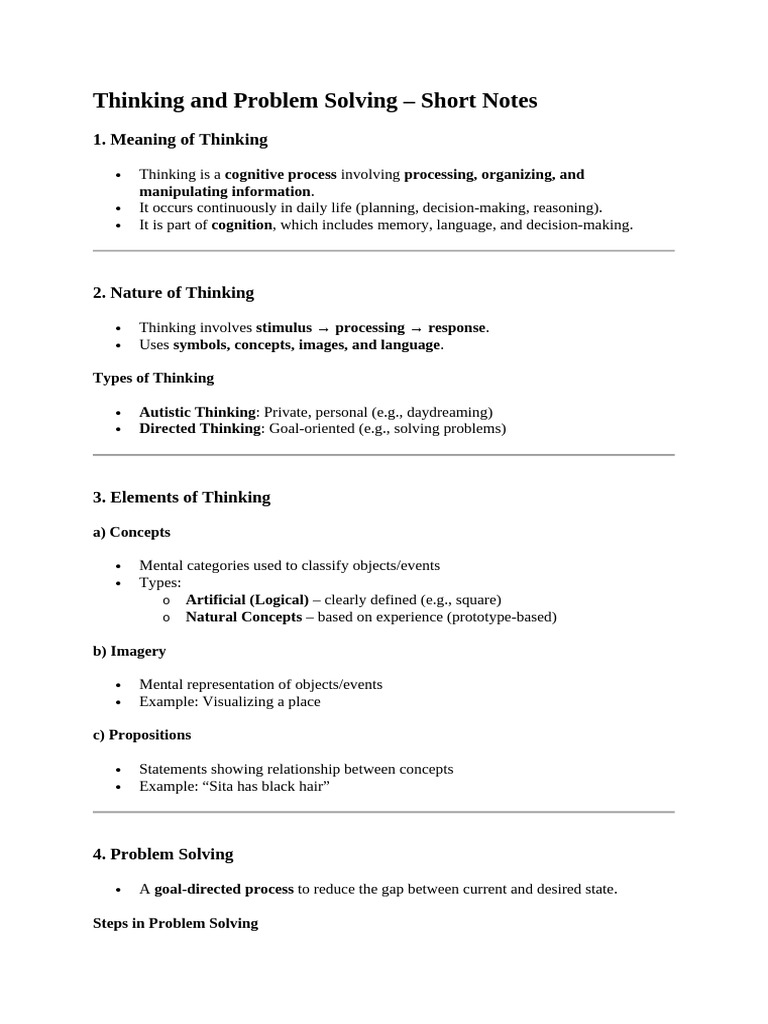 Ch-11 Short Notesthinking and Problem Solving | PDF | Thought | Cognition