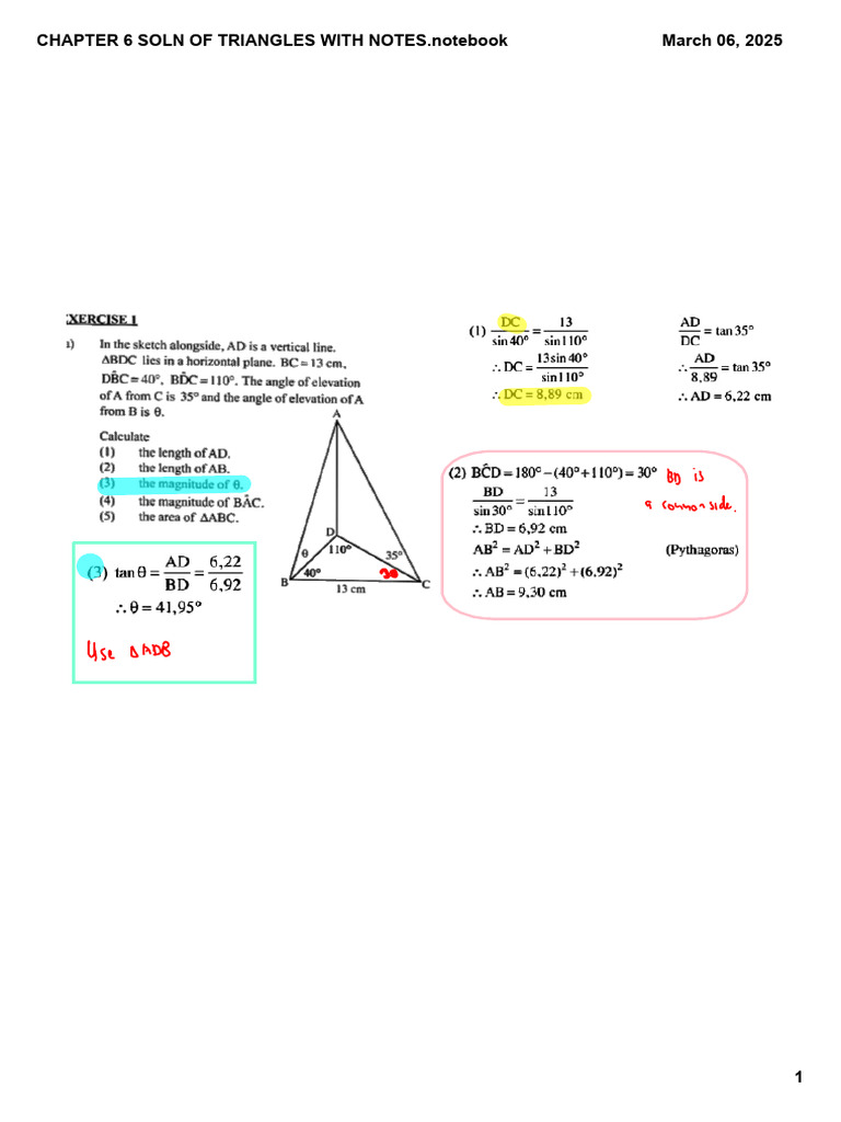 Soln of Triangles With Notes | PDF