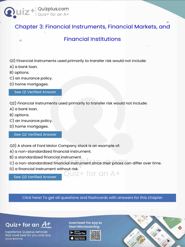Financial Instruments Used Primarily To Transfer Risk Would Not Include ...