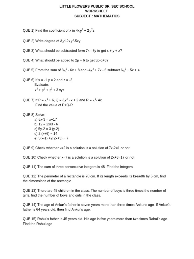 Maths Worksheet | PDF