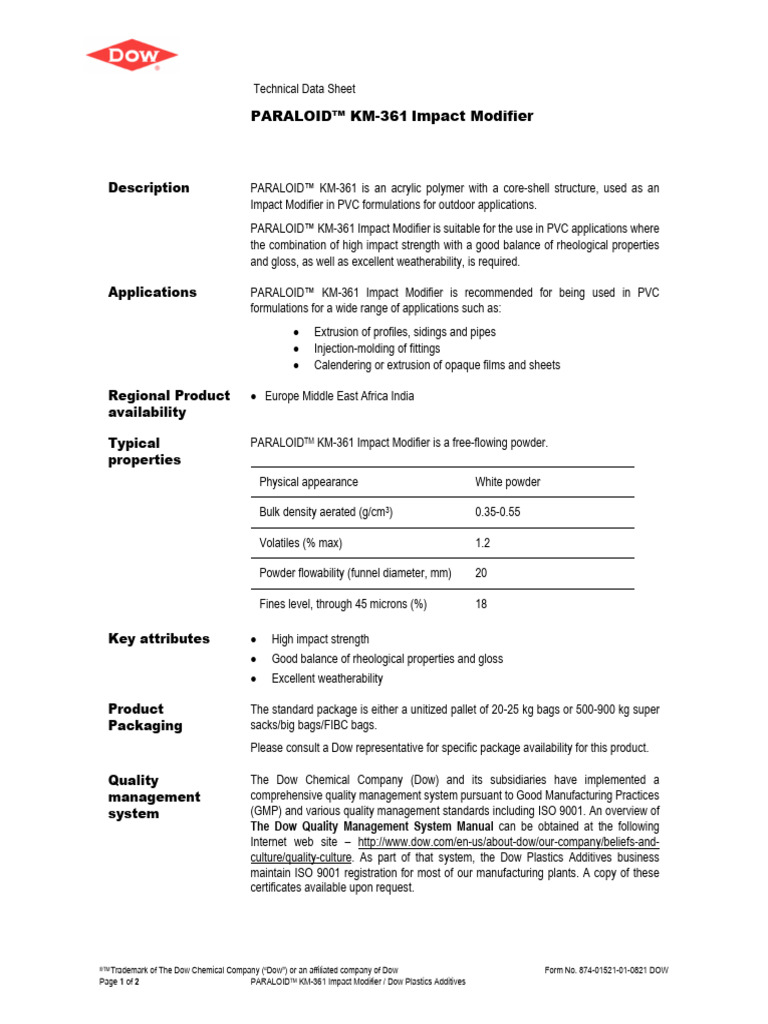 TDS - Paraloid KM 361 | PDF