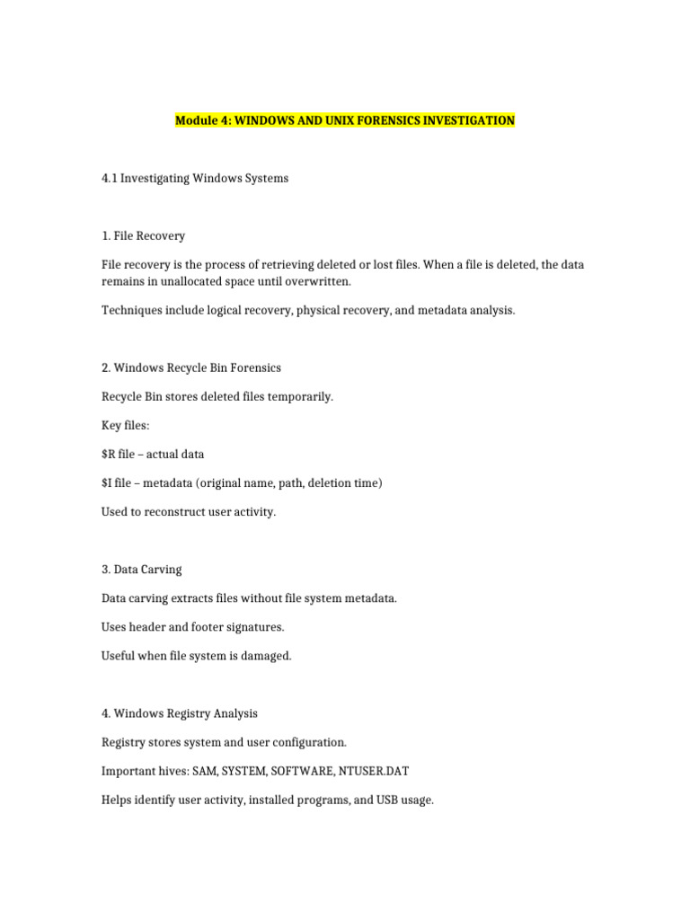Windows Unix Forensics Notes | PDF