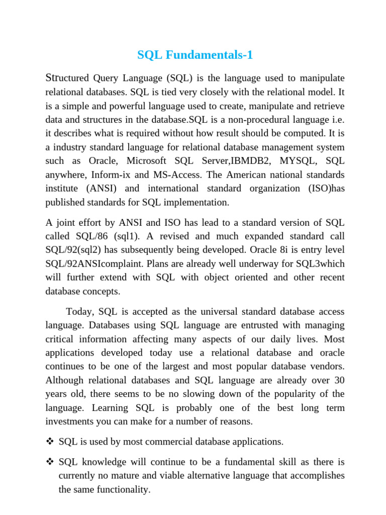 SQL Fundamentals | PDF | Sql | Data Type