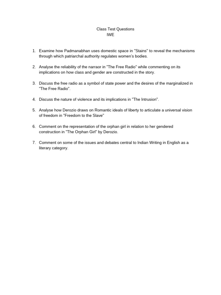 Class Test Questions | PDF