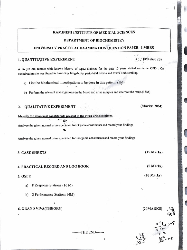 Biochemistry Practical Model Papers | PDF