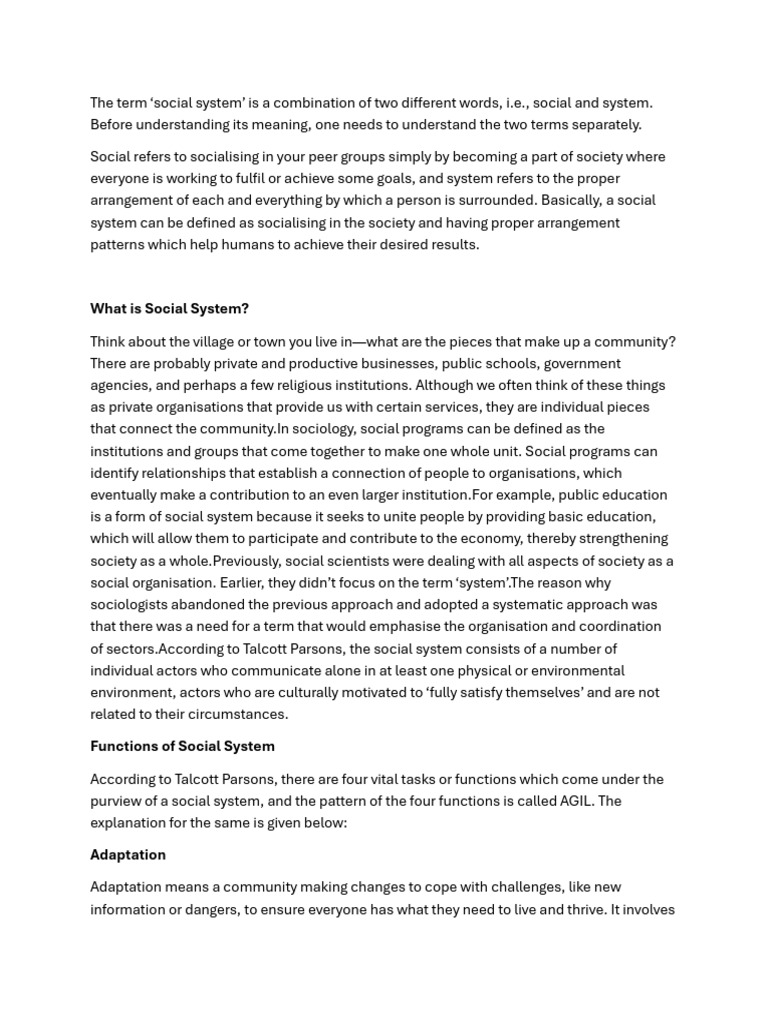 Social Systems | PDF | Society | Institution