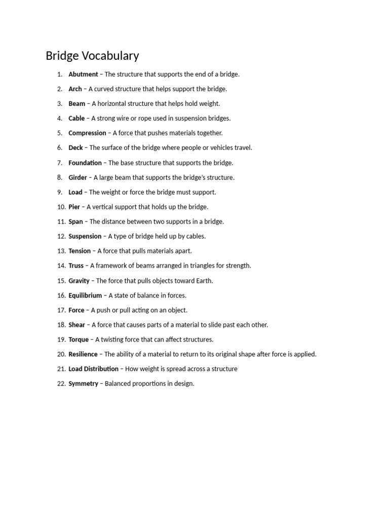 Bridge Vocabulary | PDF