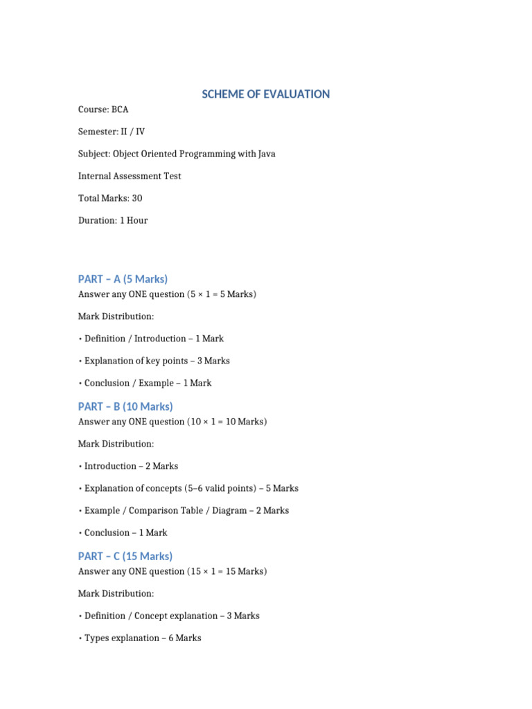 Scheme of Evaluation OOP Java IA Test QP SET 1 | PDF