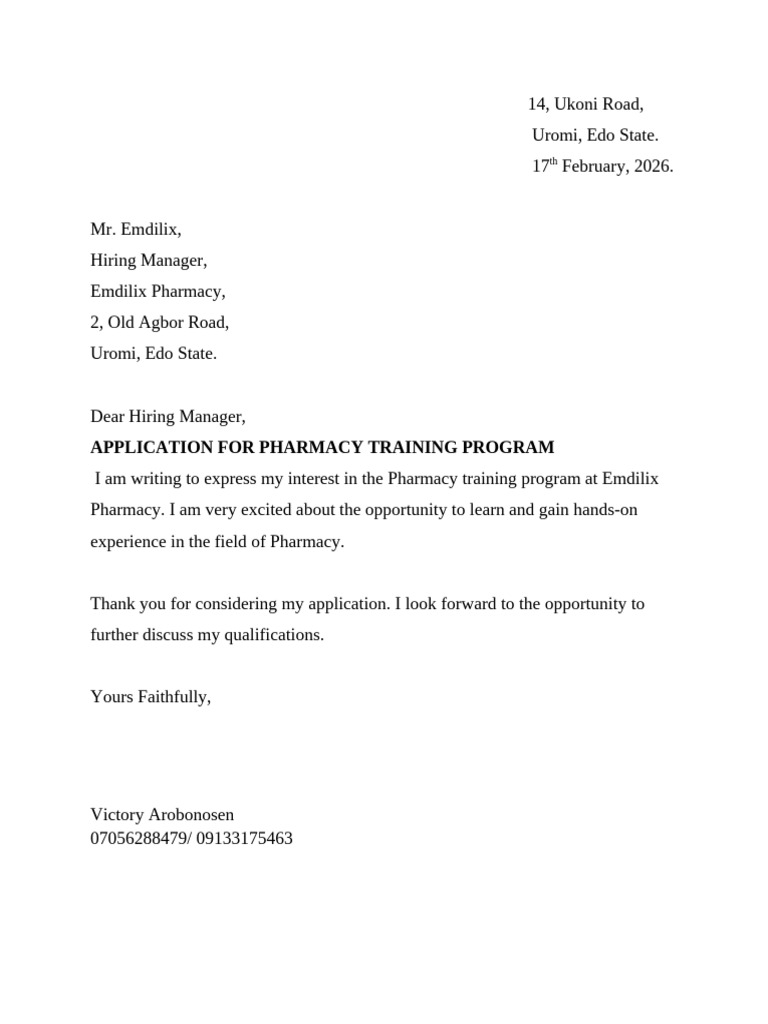 Application For Pharmacy Training | PDF