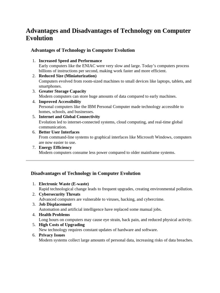 Advantages and Disadvantages of Technology On Computer Evolution | PDF