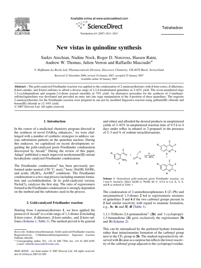 New Vistas in Quinoline Synthesis | PDF | Amine | Organic Chemistry