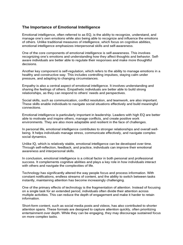 The Importance of Emotional Intelligence | PDF | Emotional Intelligence ...