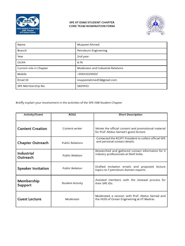Core Team Nomination Form | PDF