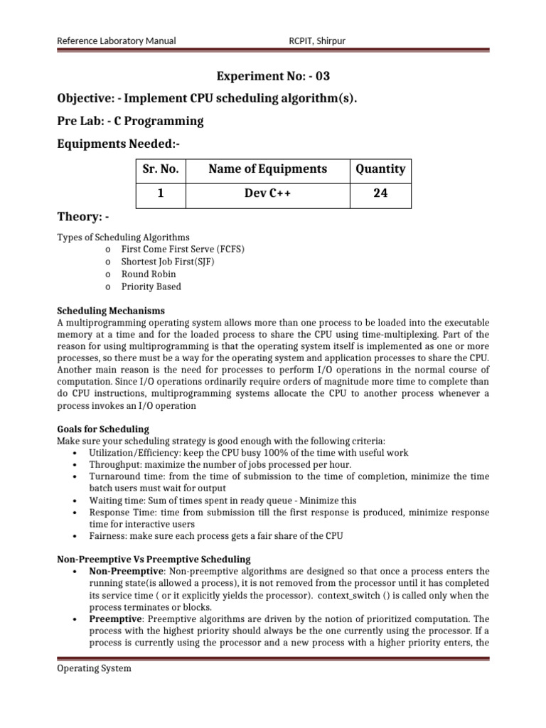 Operating System Reference Manual For Student | PDF