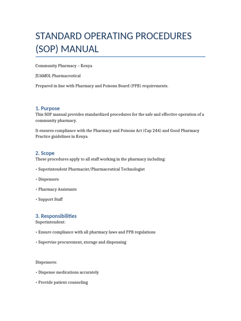 Community Pharmacy SOP Manual Kenya | PDF | Pharmacy | Over The Counter ...