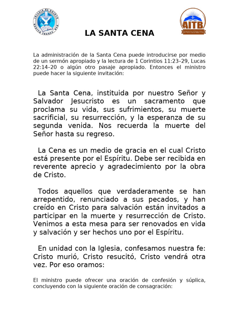 La Cena Del Señor | PDF | Cristo (título) | eucaristía