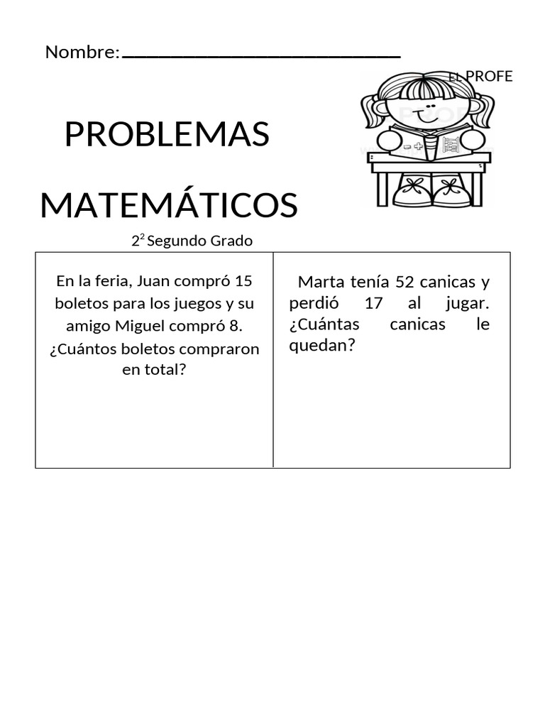 Cuadernillo de Problemas Matemáticos para Segundo Grado | PDF