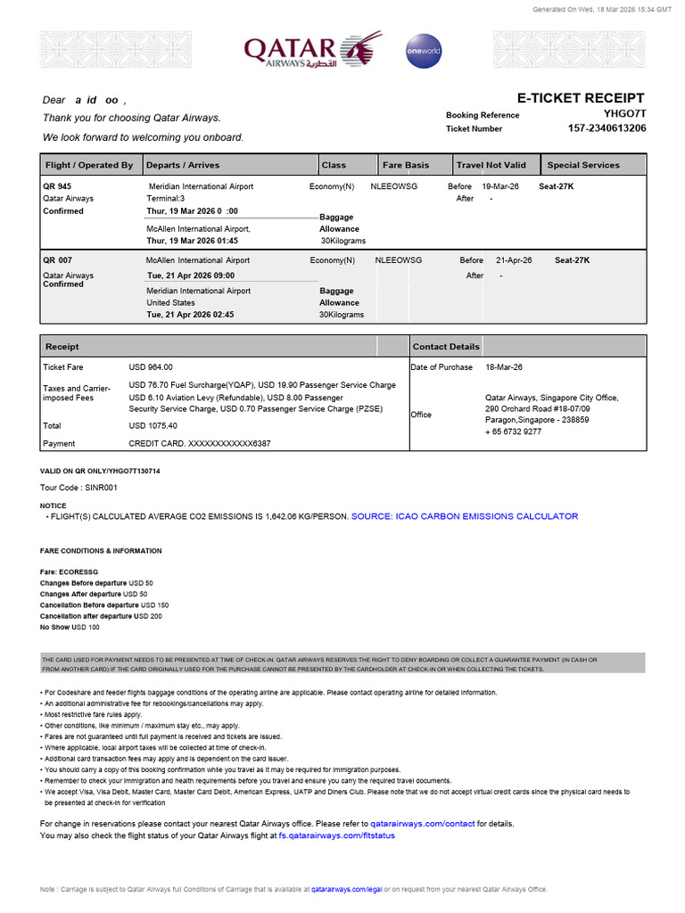 Qatar Airline - David Look | PDF | Debit Card | Visa Inc.