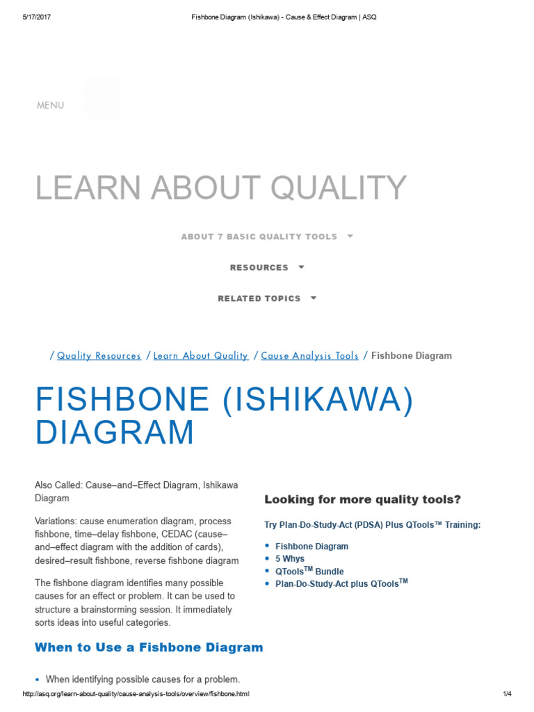 Fishbone Diagram (Ishikawa) - Cause & Effect Diagram - ASQ | PDF