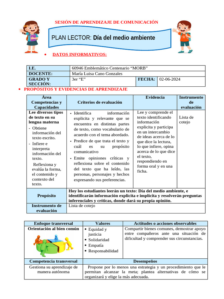 Activ Plan Lector 02-06 - 2025 3ere | PDF | Aprendizaje | Entorno natural