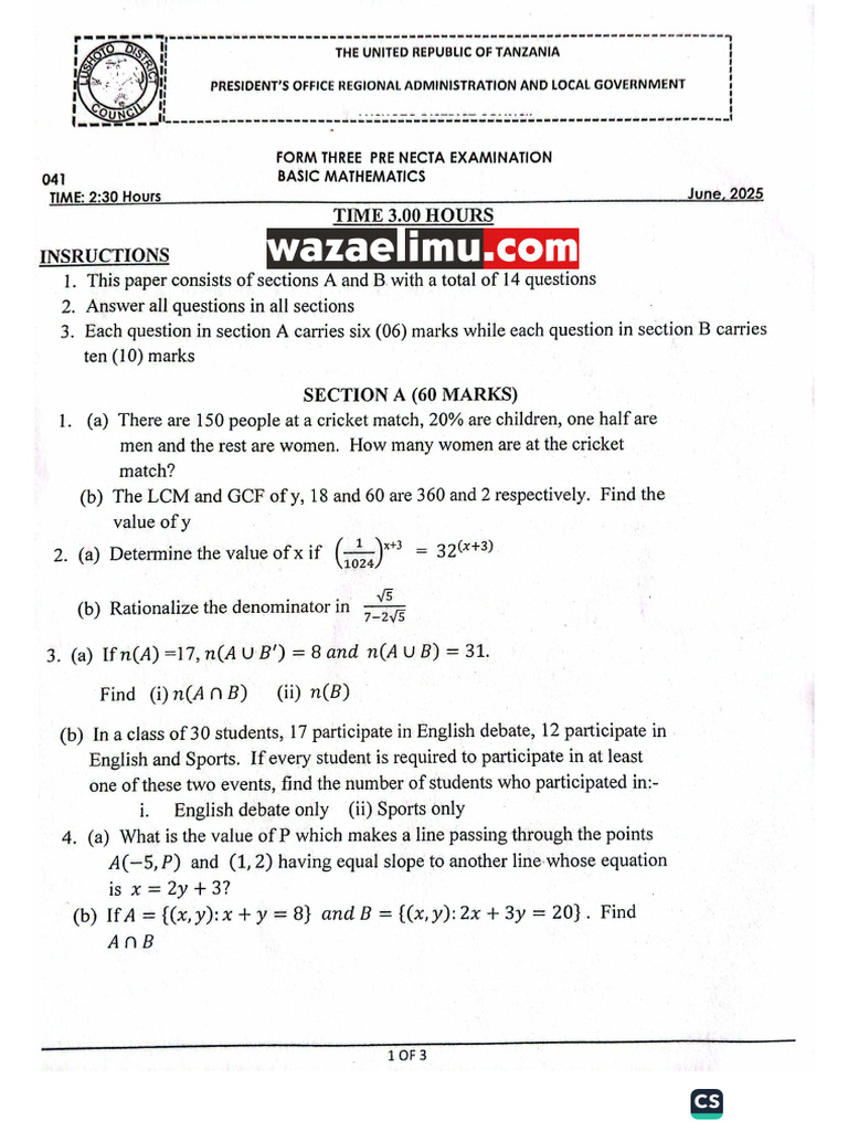 Terminal Form Three 2025 | PDF