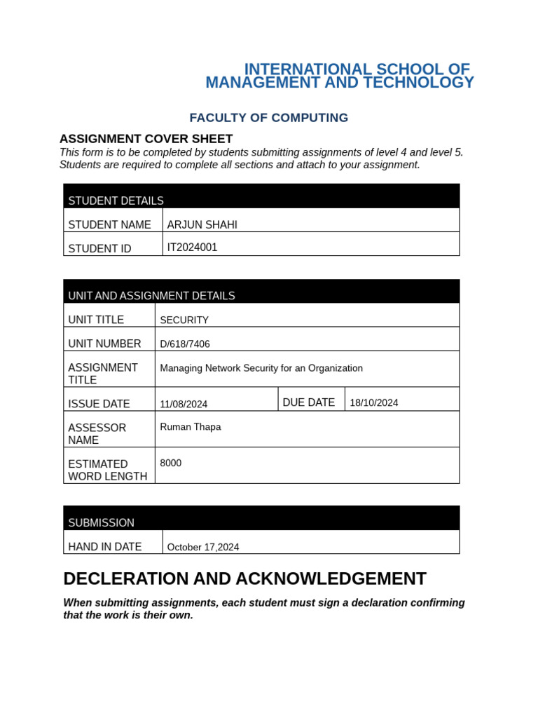 Assignment Cover Sheet - IT | PDF | Plagiarism