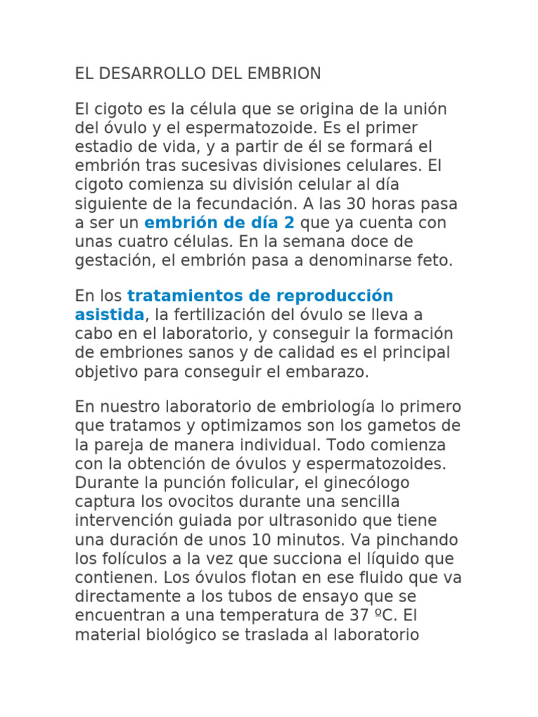 El Desarrollo Del Embrion | PDF | Embrión | Morfología (biología)