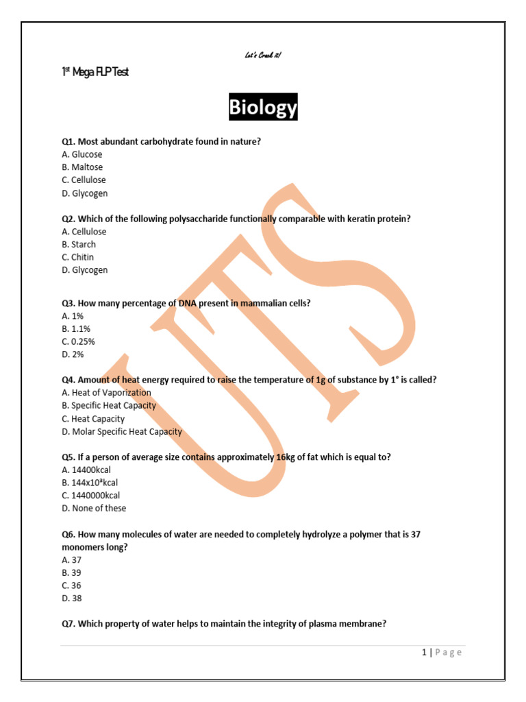UTS 1st Mega Test | PDF