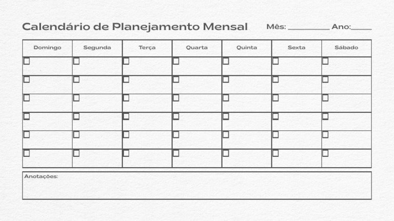 Calendário de Planejamento Mensal Minimalista Branco e Cinza | PDF
