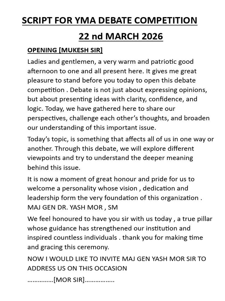 Yma Script For 22 March Debate | PDF