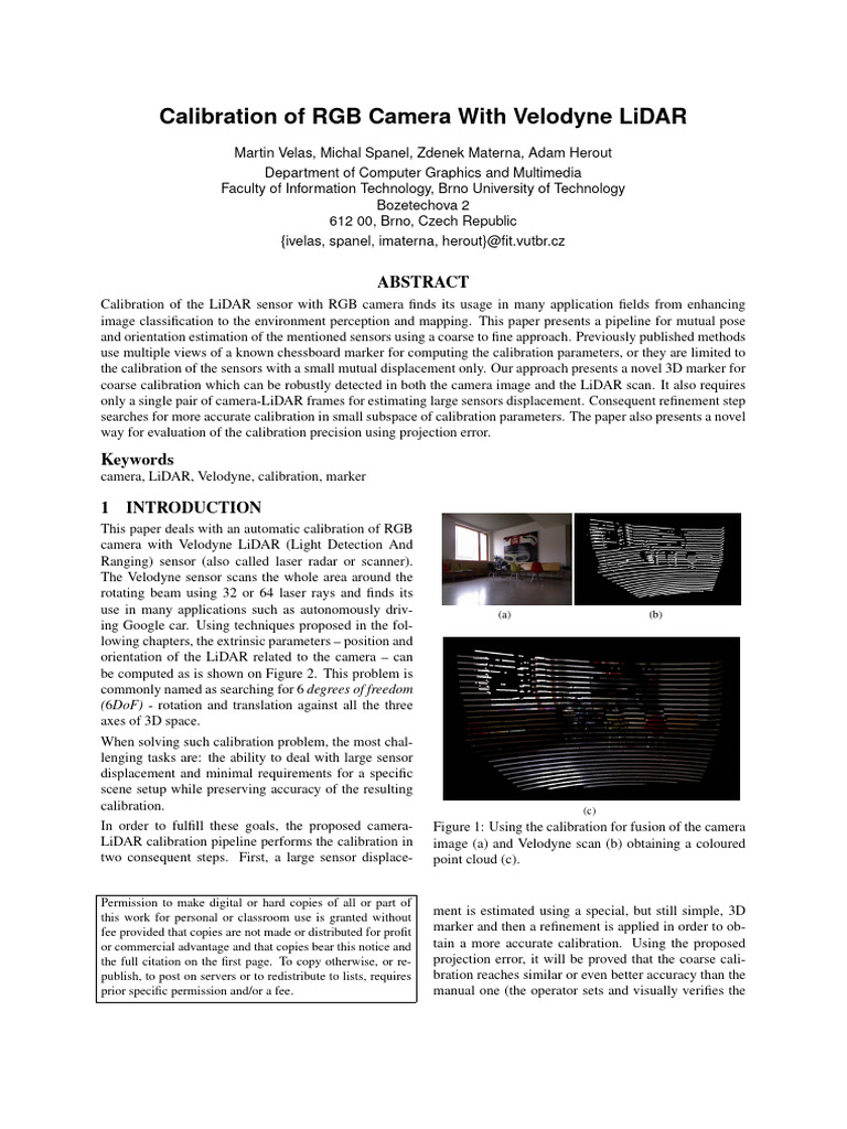 Calibration of RGB Camera With Velodyne LiDAR | PDF | Lidar | Computer ...