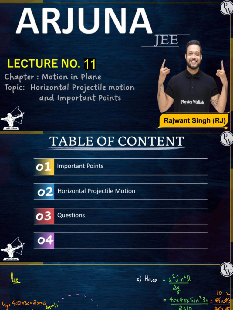 Motion in A Plane 11 Class Notes (Arjuna JEE 2023) | PDF