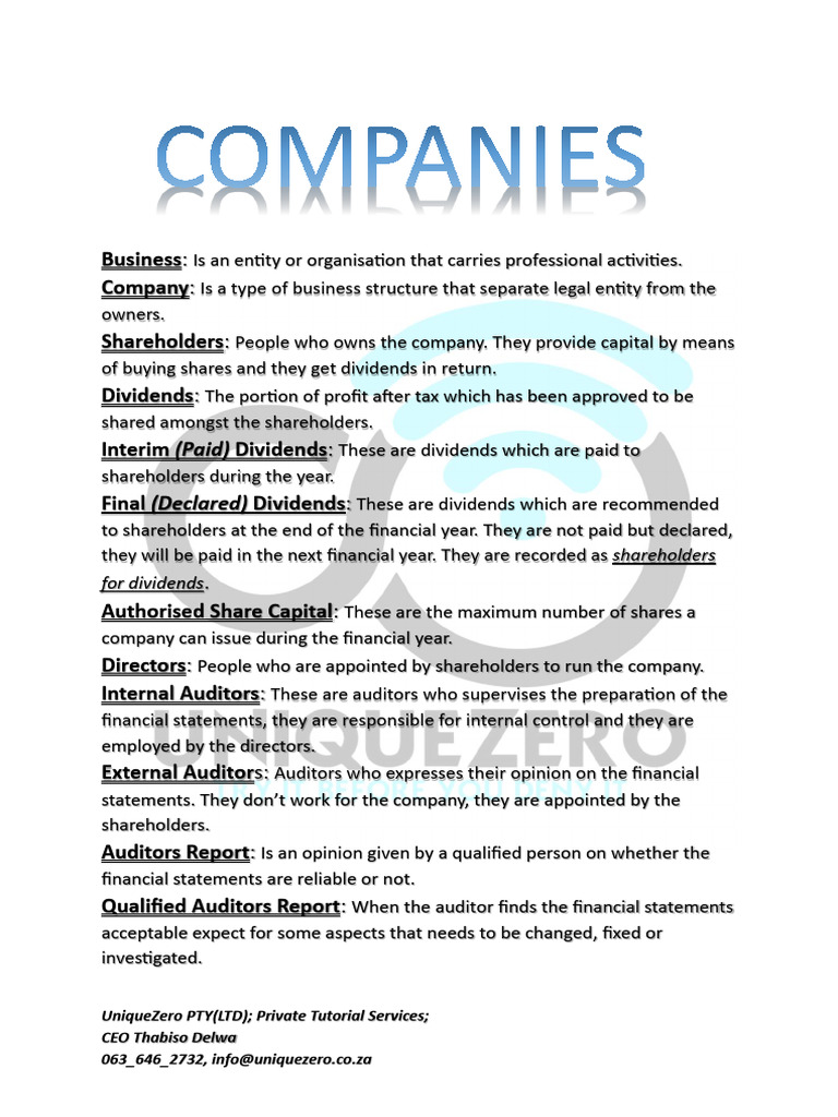 Companies Notes | PDF | Dividend | Equity (Finance)