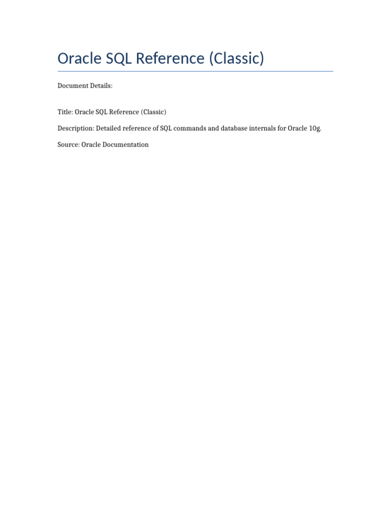 Oracle SQL Reference Classic | PDF